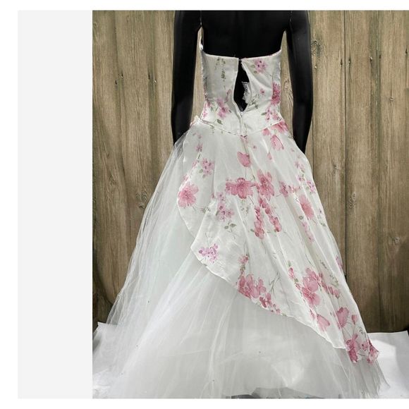 Mori Lee Strapless Asymmetrical Floral Gown Size 3/4 - Picture 5 of 8